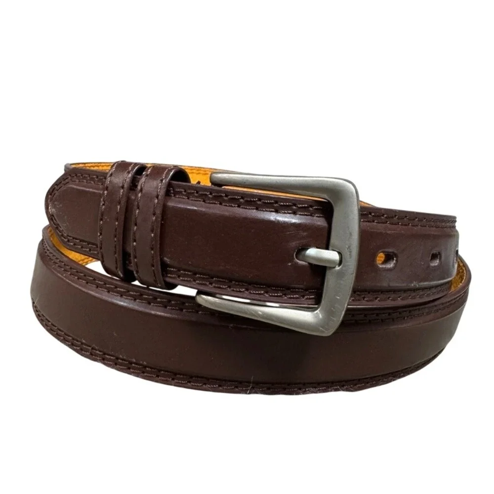 Genuine Leather Dark Brown Belt Mens XL Silver Buckle Dress Casual 526